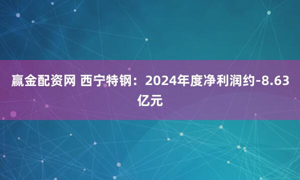 赢金配资网 西宁特钢：2024年度净利润约-8.63亿元